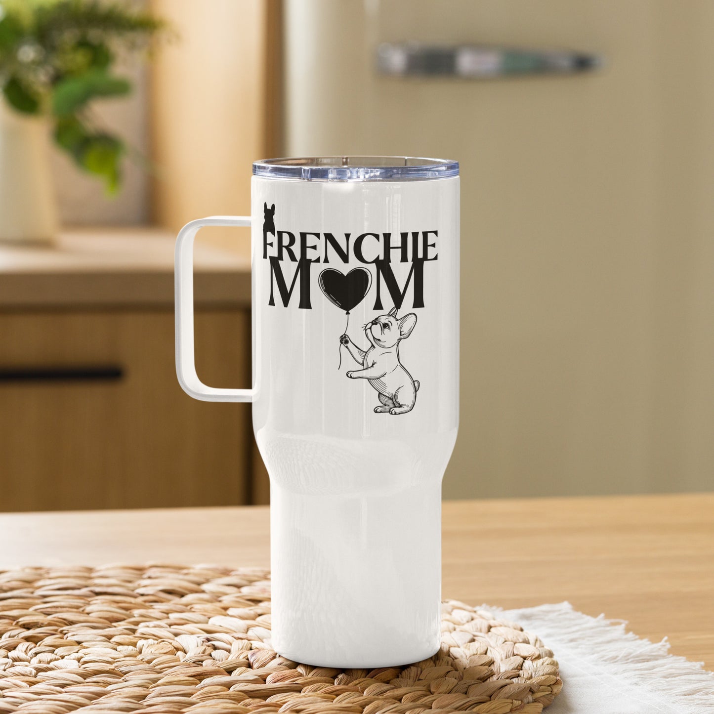 Frenchie Mom Tumbler with Handle | Cute French Bulldog Mug
