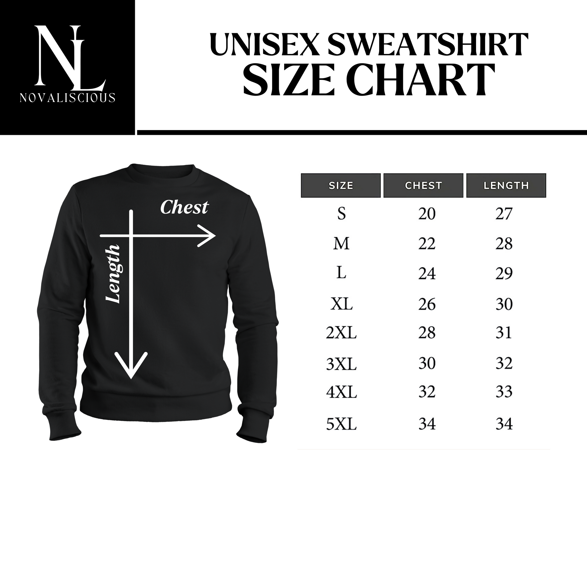 size chart for sweatshirts