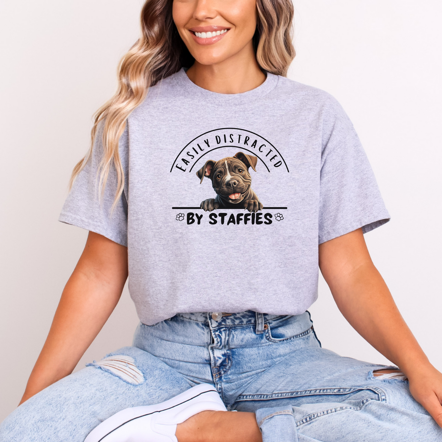 Easily Distracted by Staffies T-Shirt | Funny Staffordshire Dog Lover Tee