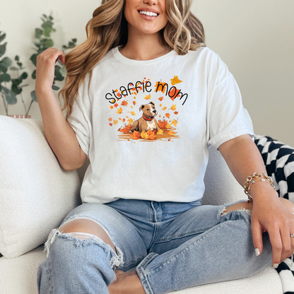 Staffie Mom Autumn T-Shirt | Cute Staffordshire Dog Lover Tee