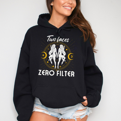 Gemini "Two Faces, Zero Filter" Hoodie | Bold Gemini Apparel