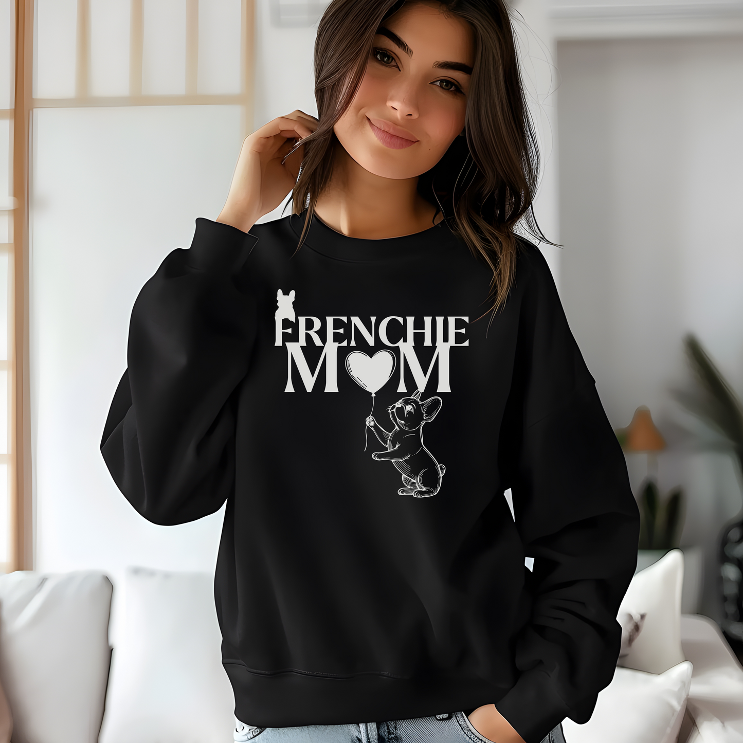 Frenchie Mom Sweatshirt with Heart Balloon | French Bulldog Dog Lover Sweater