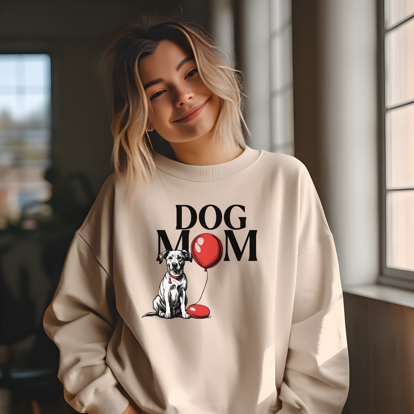 Dog Mom Sweatshirt with Balloon Design | Cute Dog Lover Sweater