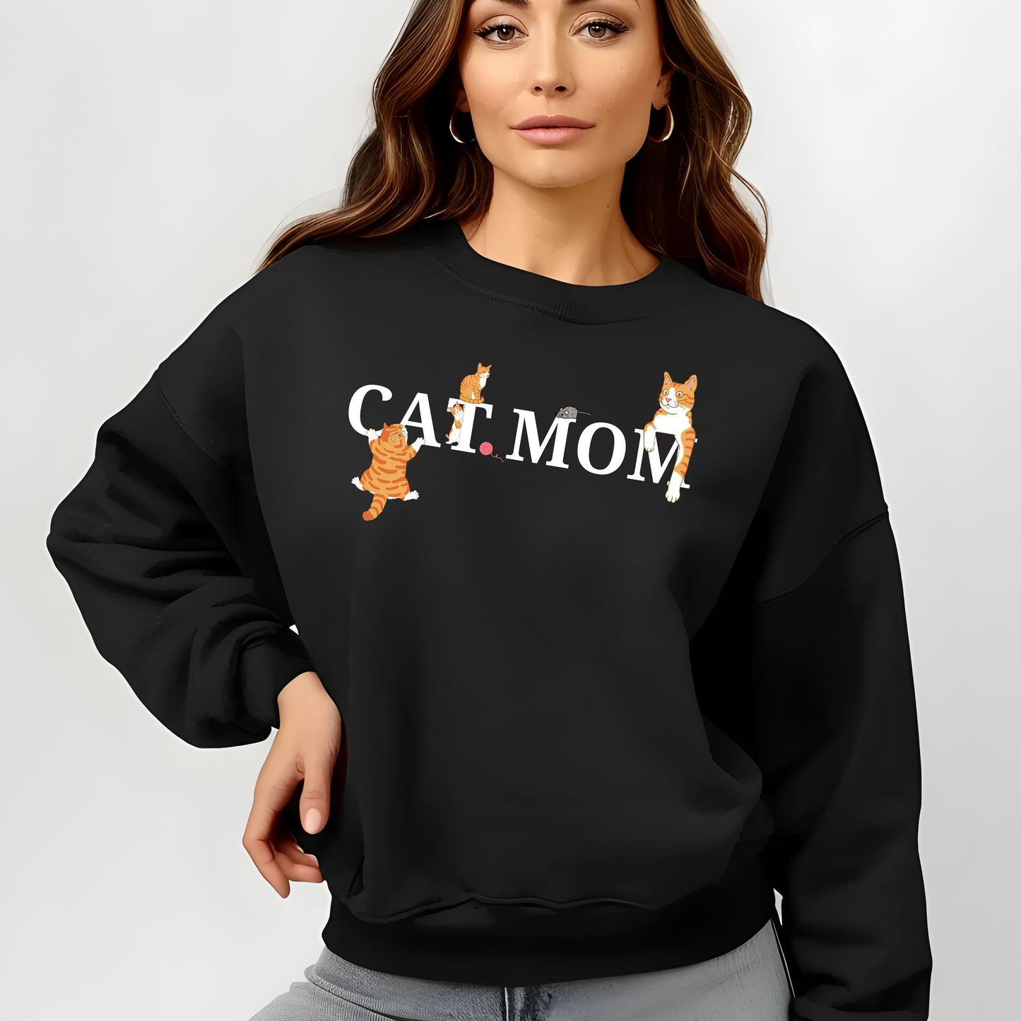 Ginger Cat Mom Sweatshirt with Playful Cat Design | Cozy and Stylish Cat Lover Sweater