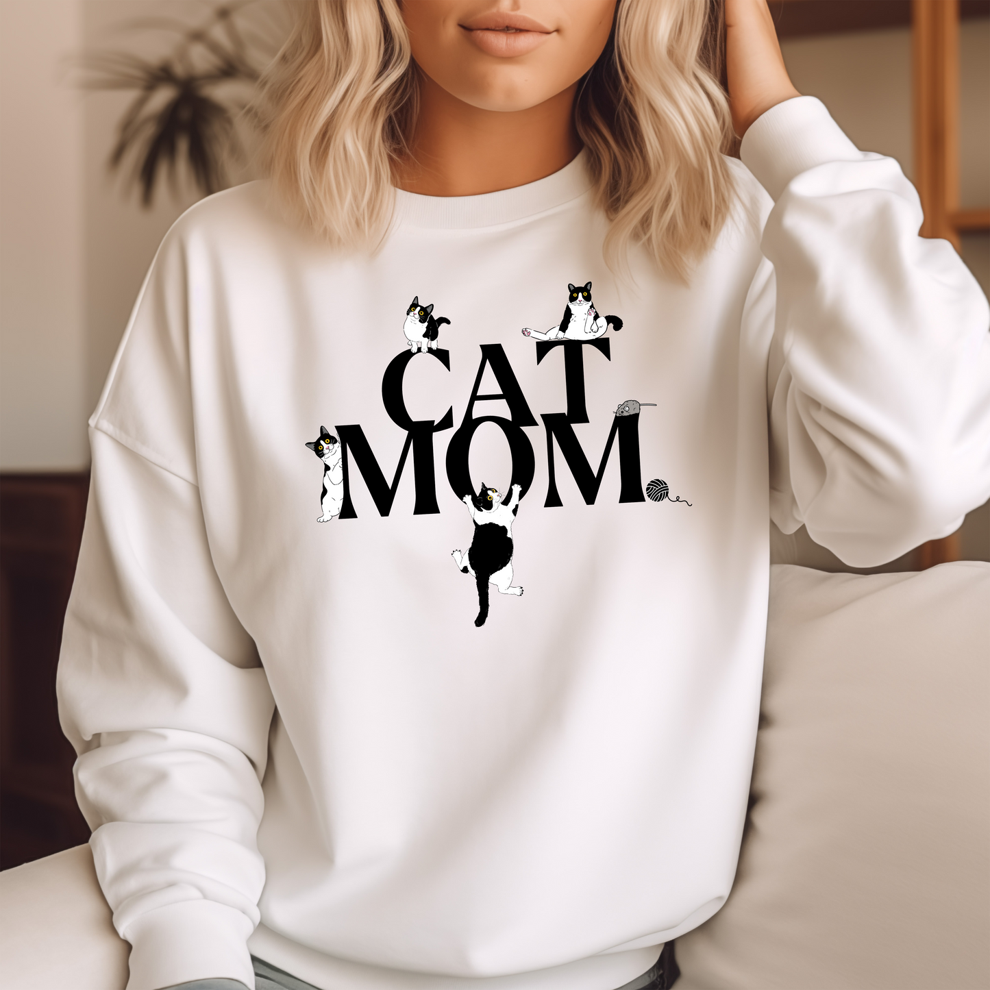 Cat Mom Sweatshirt with Playful Cat Design | Cozy Cat Lover Sweater