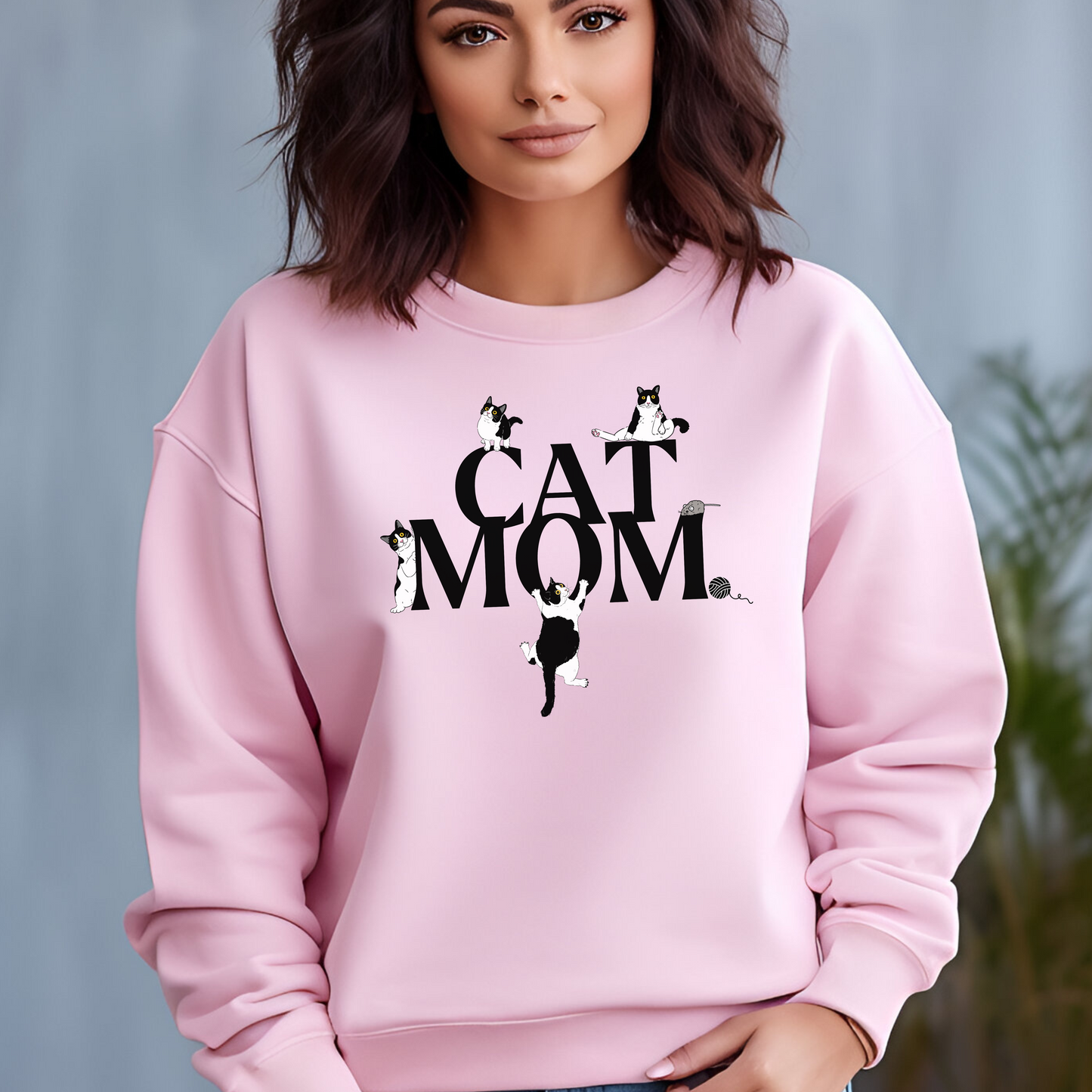 Cat Mom Sweatshirt with Playful Cat Design | Cozy Cat Lover Sweater