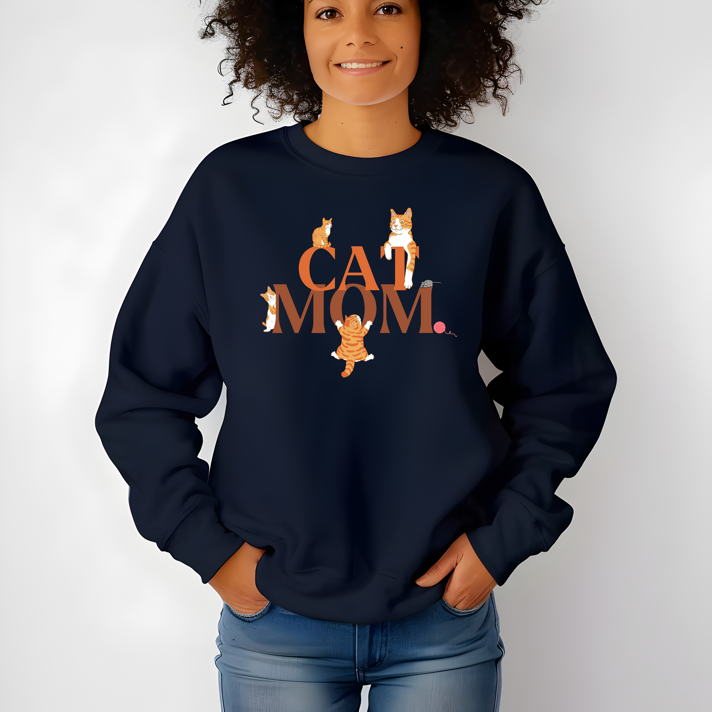 Cat Mom Sweatshirt with Ginger Tabby Cat Design | Cozy Sweater for Cat Lovers