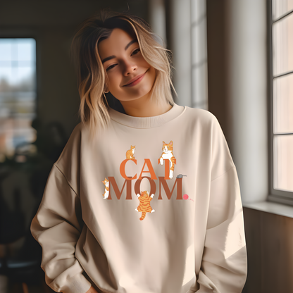 Cat Mom Sweatshirt with Ginger Tabby Cat Design | Cozy Sweater for Cat Lovers