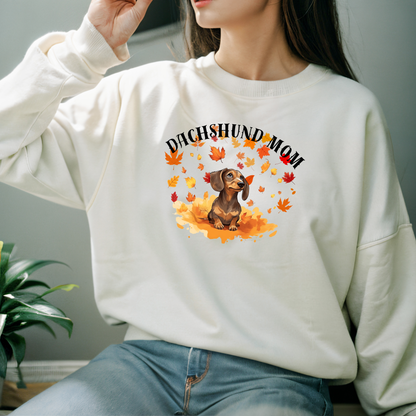 Dachshund Mom Sweatshirt with Autumn Leaves Design | Dog Lover Sweater