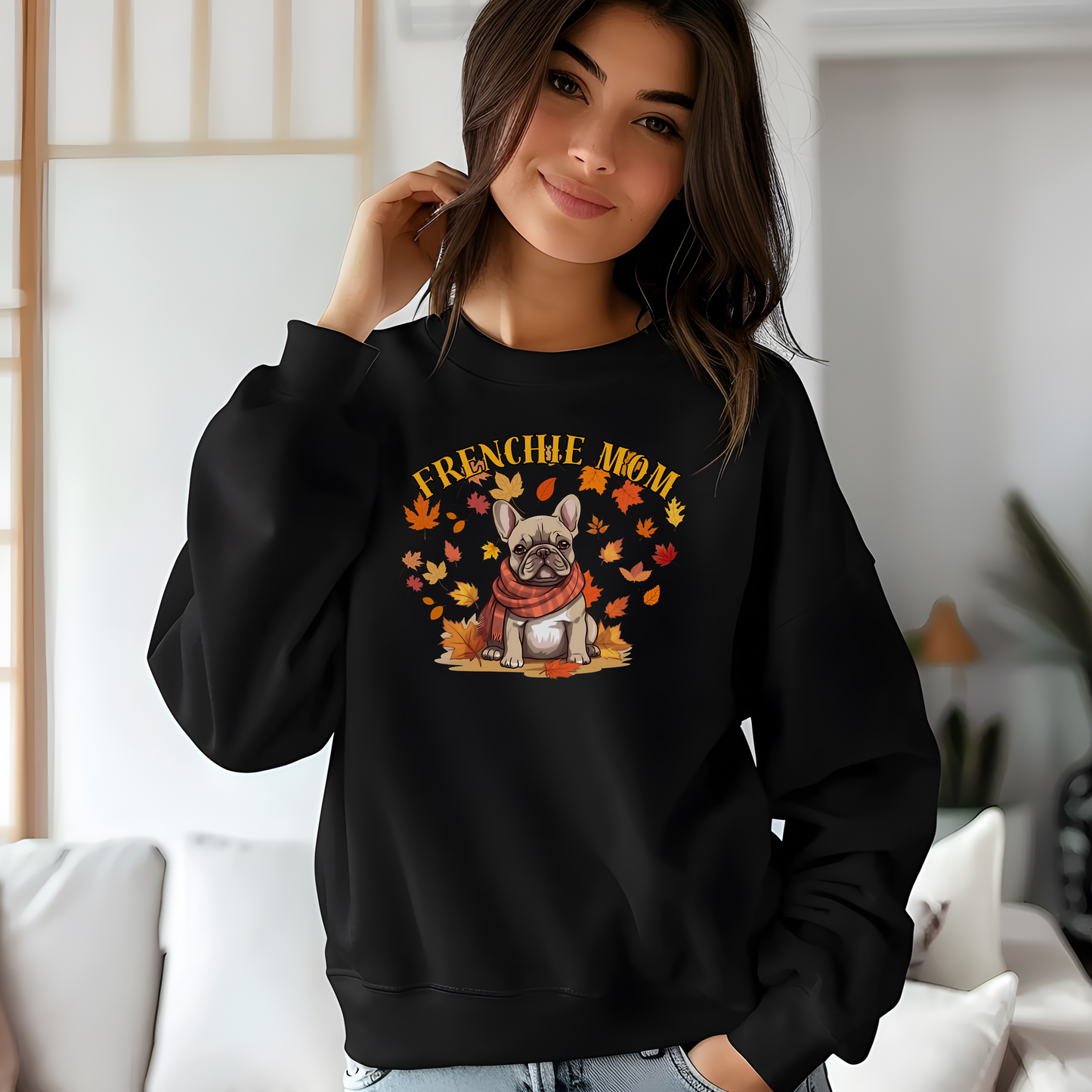 Frenchie Mom Autumn Leaves Sweatshirt | French Bulldog Fall Dog Lover Sweater