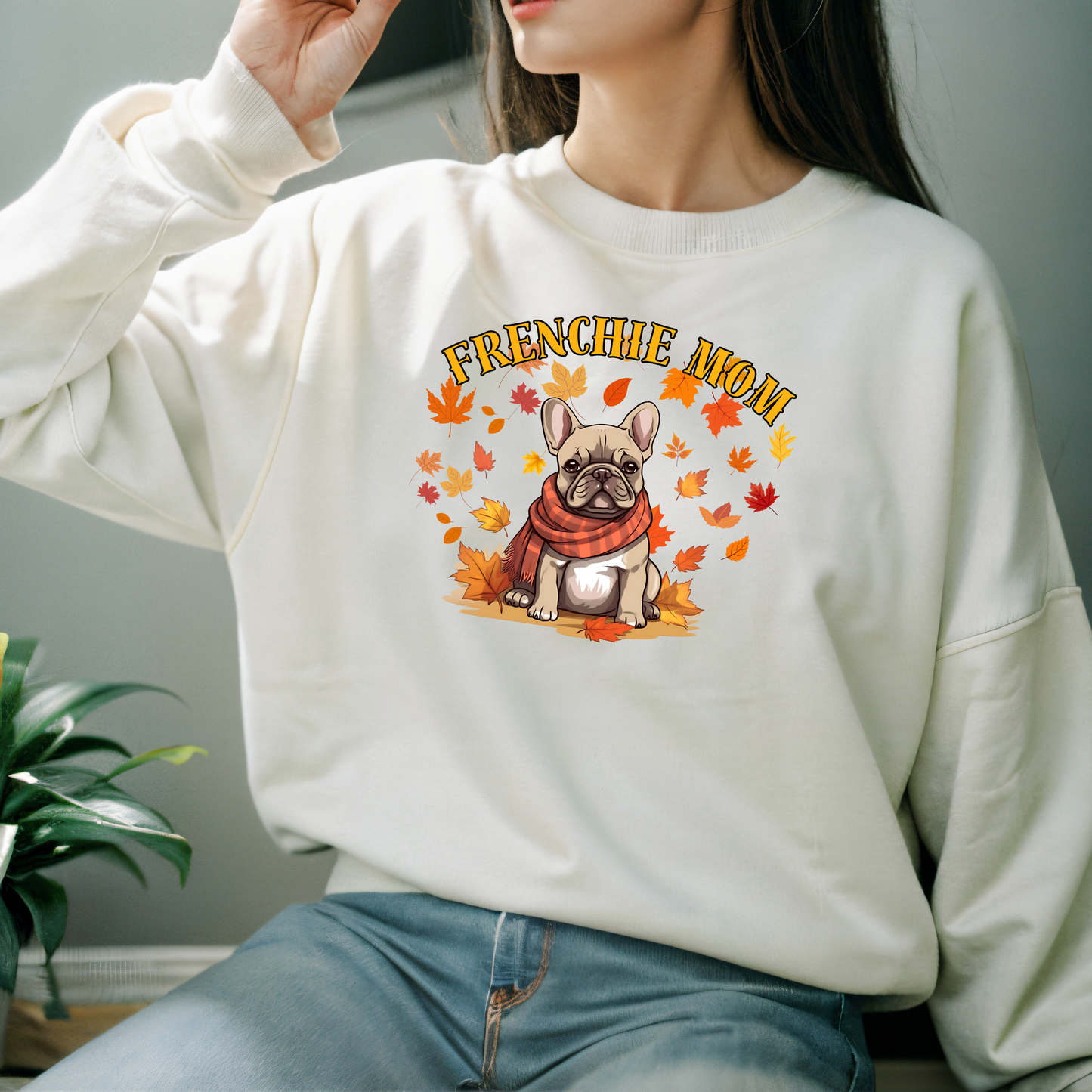 Frenchie Mom Autumn Leaves Sweatshirt | French Bulldog Fall Dog Lover Sweater