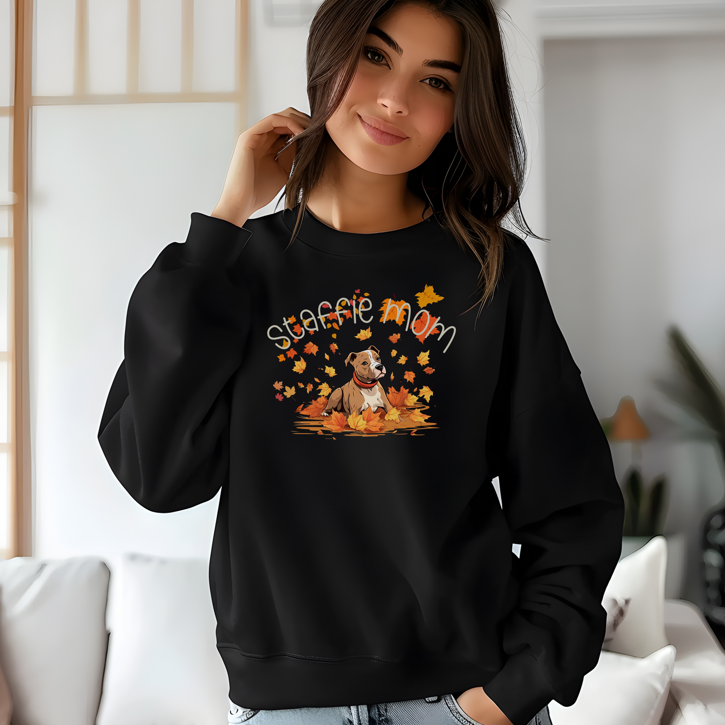 Staffie Mom Autumn Sweatshirt | Cute Staffordshire Dog Lover Sweater