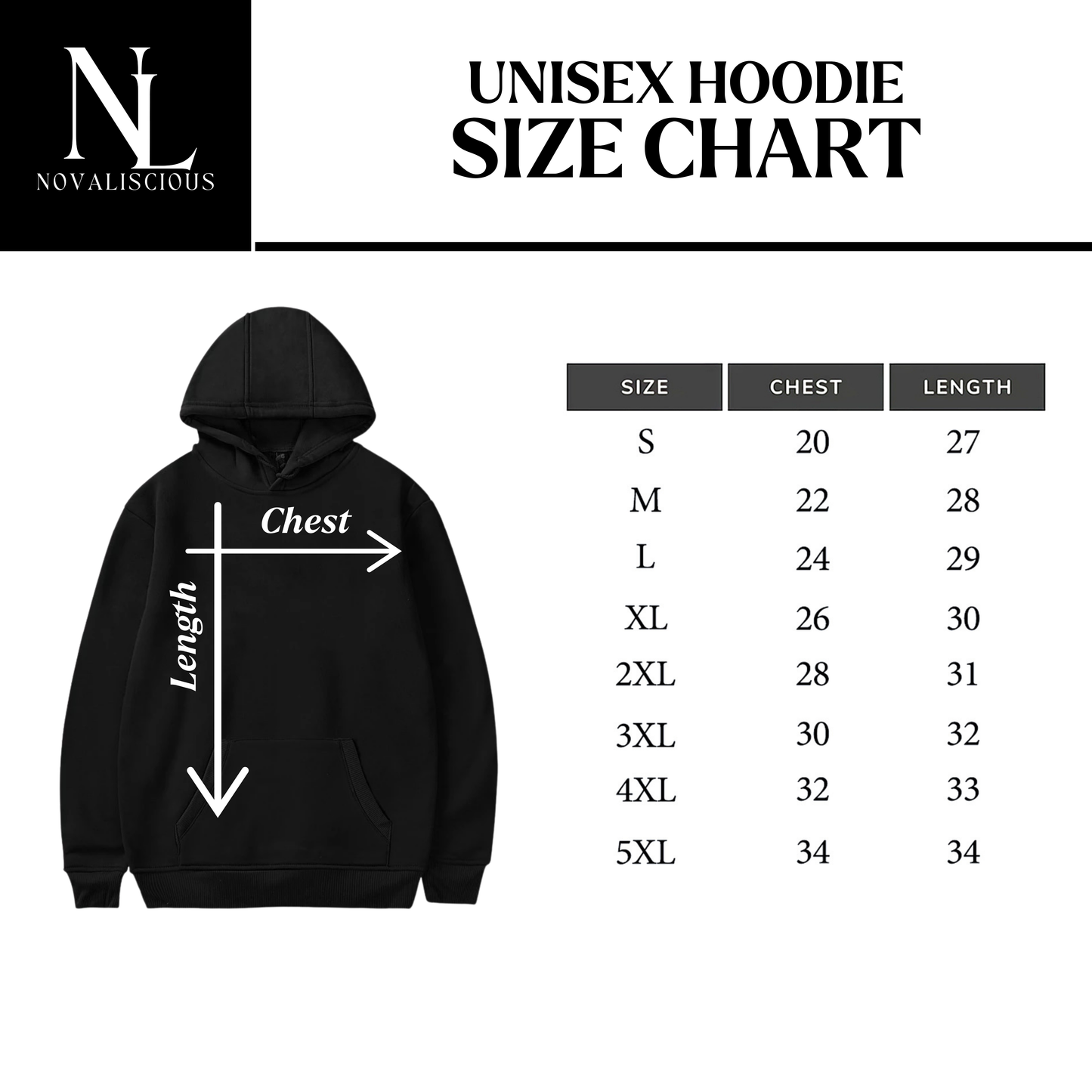 Size chart for hoodie