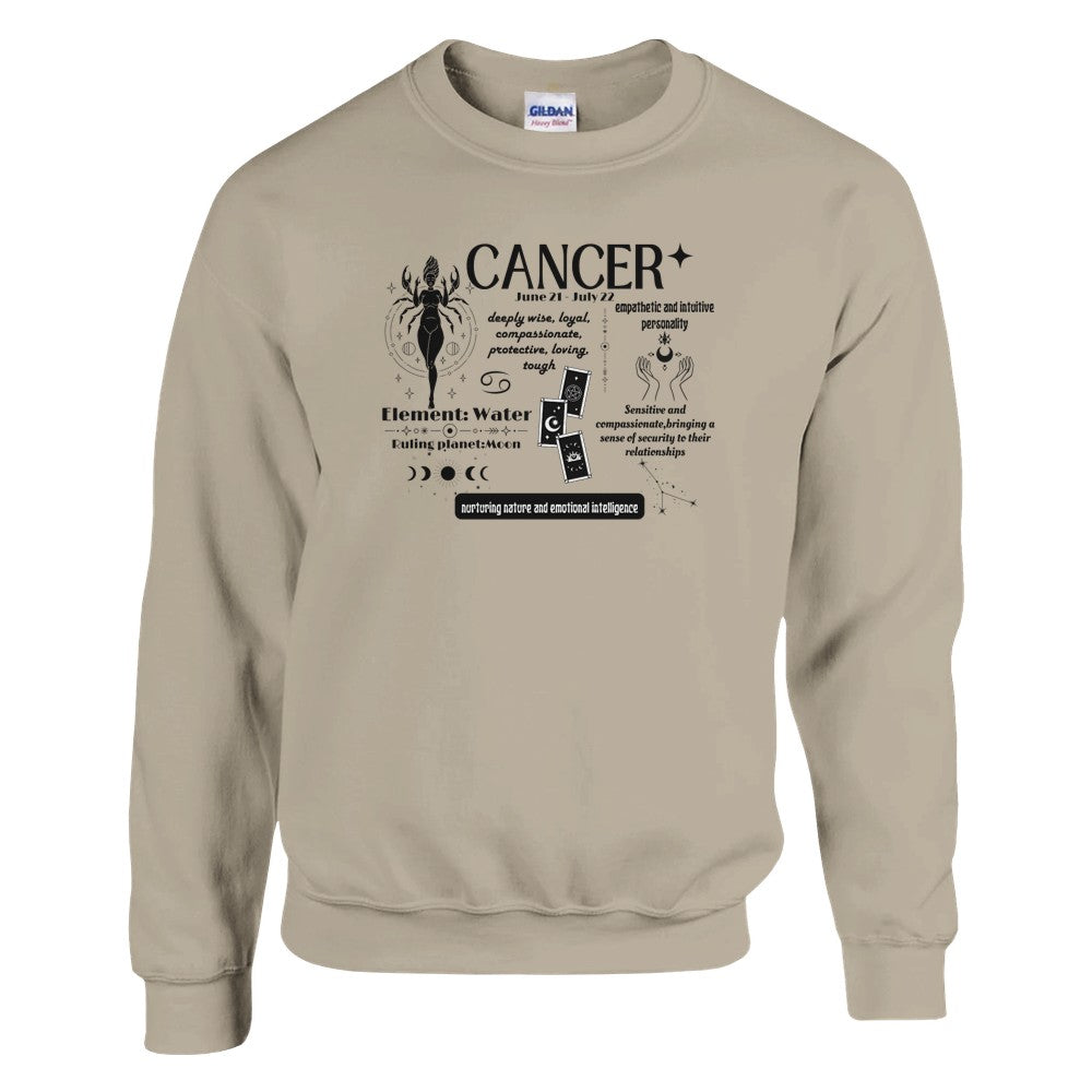 Cancer zodiac sweatshirt, sand with astrology traits and water element, Cancer sign apparel.