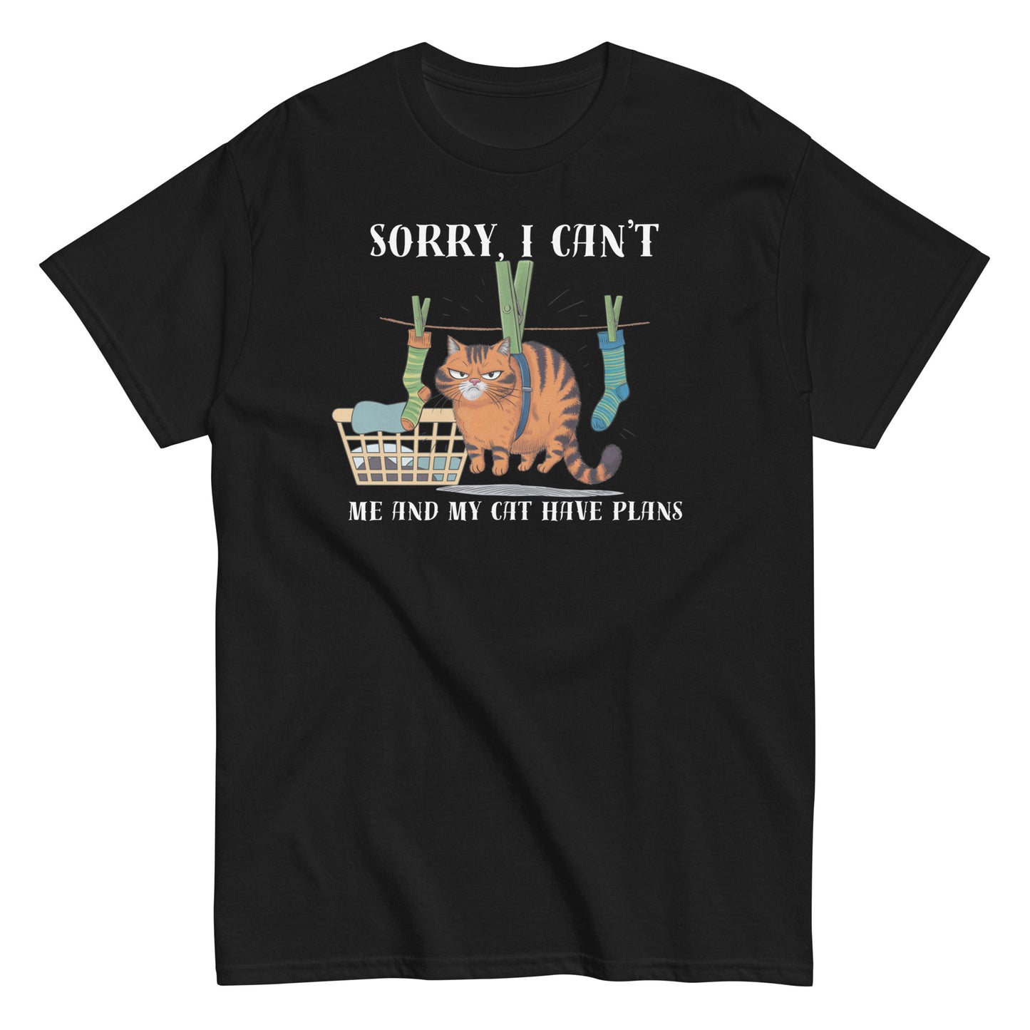 Sorry I Can't T-Shirt | Funny Cat and Laundry Design | Cat Lovers Tee