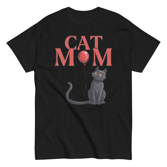 Cat Mom T-Shirt with Black Cat and Balloon | Cute Cat Lover Tee