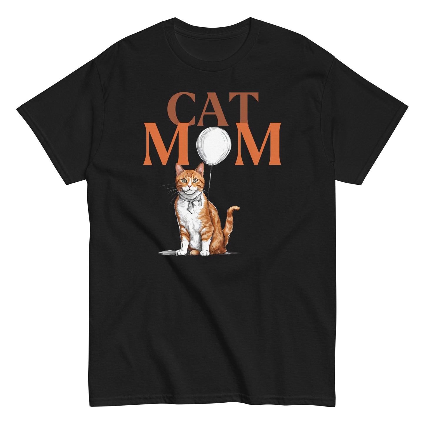 Cat Mom T-Shirt with Ginger Cat & Balloon Design | Cute Cat Lover Tee