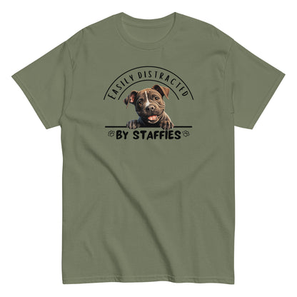 Easily Distracted by Staffies T-Shirt | Funny Staffordshire Dog Lover Tee