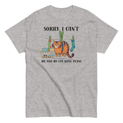 Sorry I Can't T-Shirt | Funny Cat and Laundry Design | Cat Lovers Tee