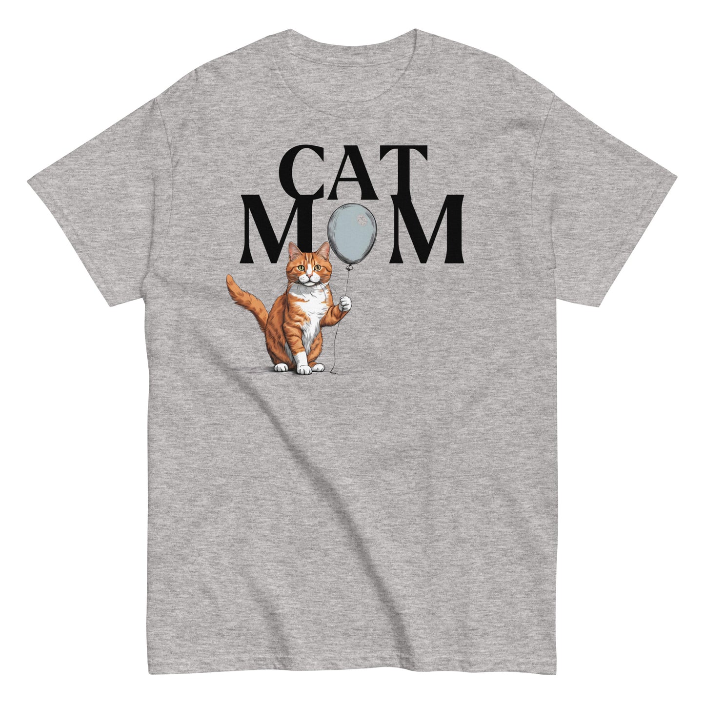 Cat Mom T-Shirt with Ginger Tabby Cat and Balloon Design | Cat Lover Gift Tee