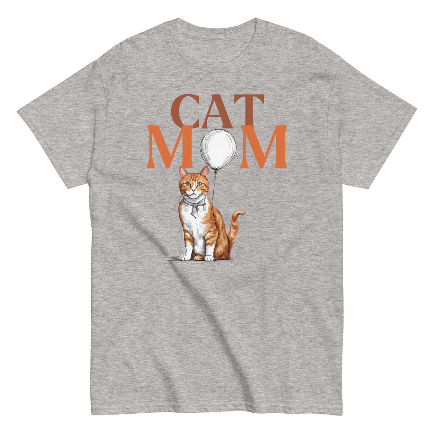 Cat Mom T-Shirt with Ginger Cat & Balloon Design | Cute Cat Lover Tee