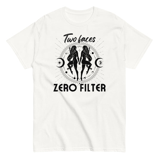 Gemini "Two Faces, Zero Filter" T-Shirt – Bold Astrology Tee