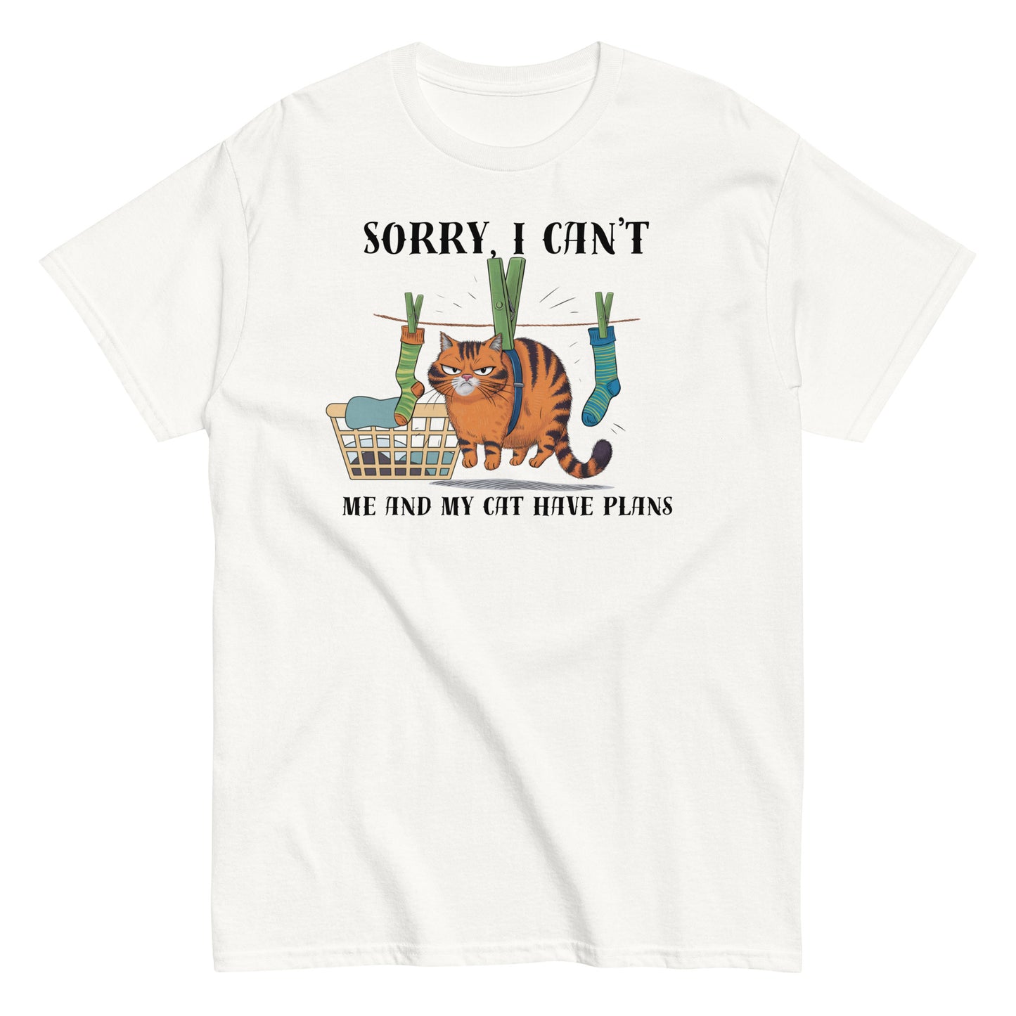 Sorry I Can't T-Shirt | Funny Cat and Laundry Design | Cat Lovers Tee