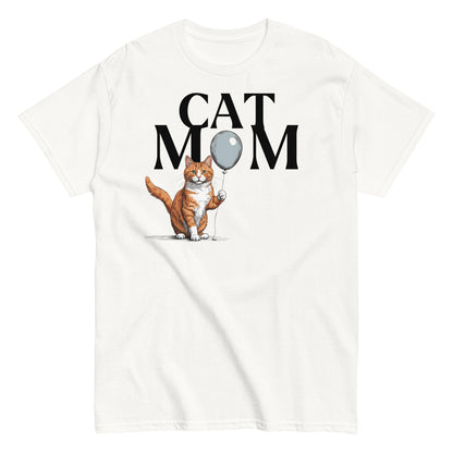 Cat Mom T-Shirt with Ginger Tabby Cat and Balloon Design | Cat Lover Gift Tee