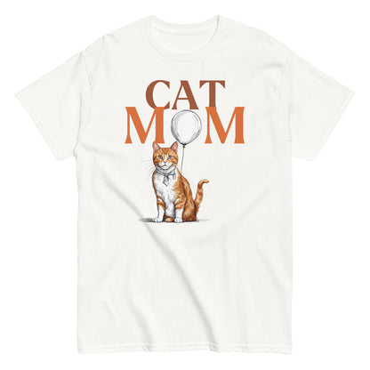 Cat Mom T-Shirt with Ginger Cat & Balloon Design | Cute Cat Lover Tee