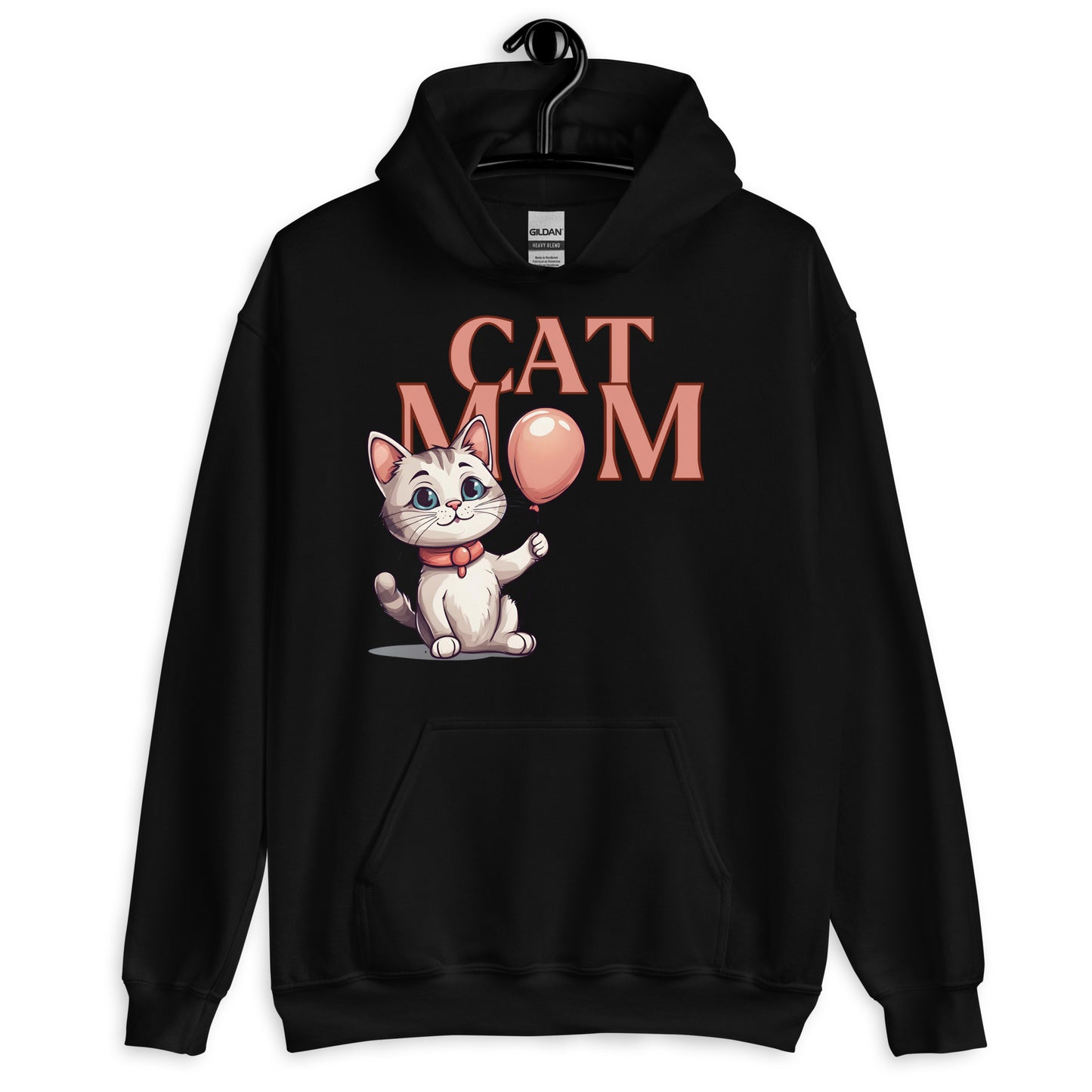 Cat Mom Hoodie with Balloon Design | Cute White Cat Mom Sweatshirt