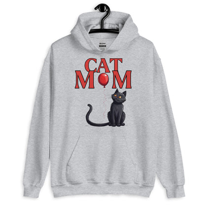 Cat Mom Hoodie with Black Cat and Balloon Design | Cozy and Stylish Cat Lover Sweatshirt