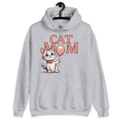 Cat Mom Hoodie with Balloon Design | Cute White Cat Mom Sweatshirt