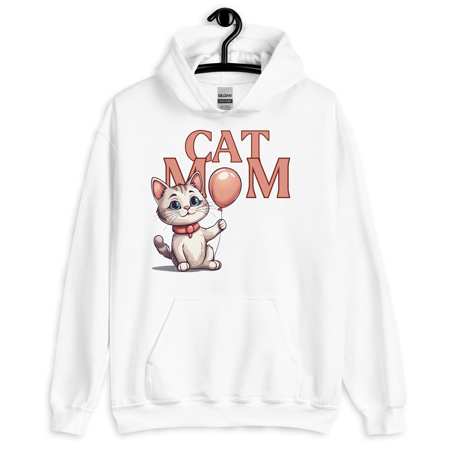 Cat Mom Hoodie with Balloon Design | Cute White Cat Mom Sweatshirt